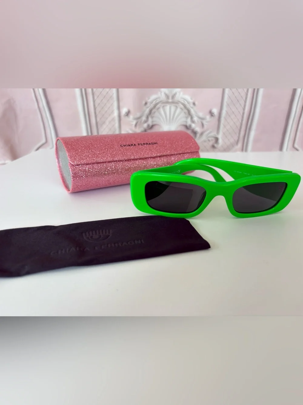Chiara Ferragni Kids Bright Green Rectangular Sunglasses